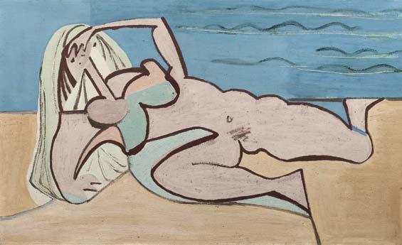 VÝBĚR ZE 78. A 79. AUKCE GALERIE KODL Emil Filla (1882 1953): Žena na pláži komb. tech. (olej, tempera) na plátně, dat.