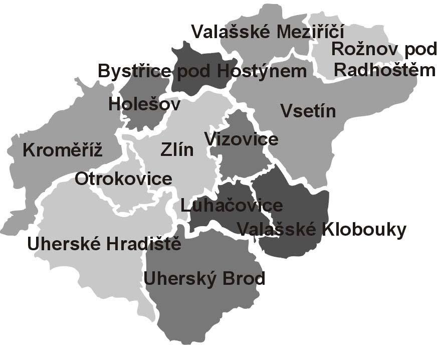 I. Regionální charakteristiky produkce Zlínský kraj Regionální struktura rozdělení účetní přidané hodnoty v obcích s rozšířenou působností v roce 2003 Administrativní mapa