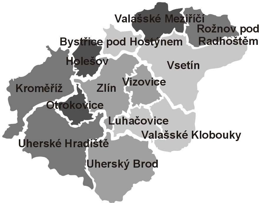 Zlínský kraj Regionální struktura rozdělení absolutní míry rizika v obcích s rozšířenou působností (ORP) v roce 2003 Administrativní mapa rozložení absolutní míry rizika průmyslové