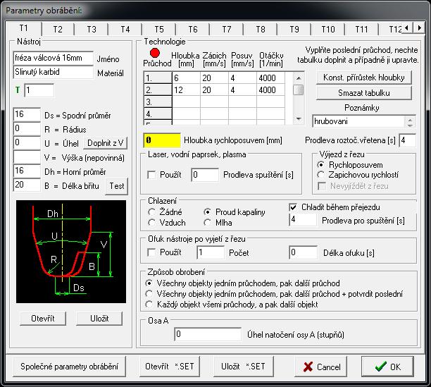 3 Hlavní menu programu - MENU NÁSTROJE Nástroje Zobrazí se panel se 64 záložkami pro 64 nástrojů, které korespondují s barvami a jmény hladin.