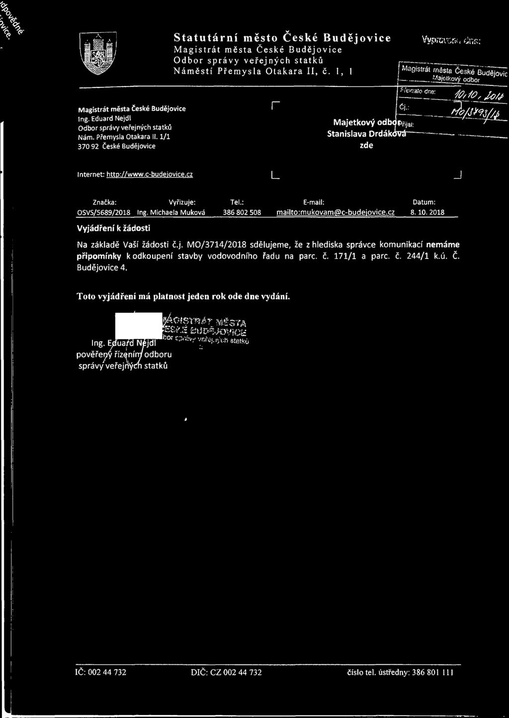 Eduard Nejdi Odbor správy veřejných statků Nám. Přemysla Otakara II.