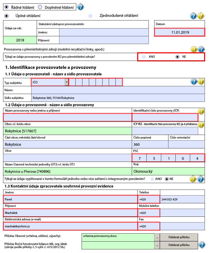 FORMULÁŘ F_OVZ_SPE Adresní údaje Obec vč. kódu obce a Název Územně technické jednotky (ÚTJ) vč. kódu ÚTJ nelze ve formuláři editovat.