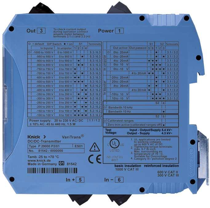 Univerzální vysokonapěťový oddělovací modul VariTrans P 29 000 P0 ní signály ±30 mv až ±1000 V ±20 ma, ±10 V nebo 0(4).