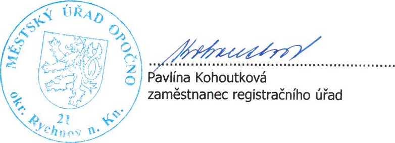 odbor hospodářsko správní a finanční čj. MUO 1543/2018/HSFO/PK Městský úřad v Opočně, příslušný jako registrační úřad ve smyslu ust. 21 odst. 3 zák.č. 491/2001 Politická strana: Česká strana sociálně demokratická listinu volební strany Česká strana sociálně demokratická.
