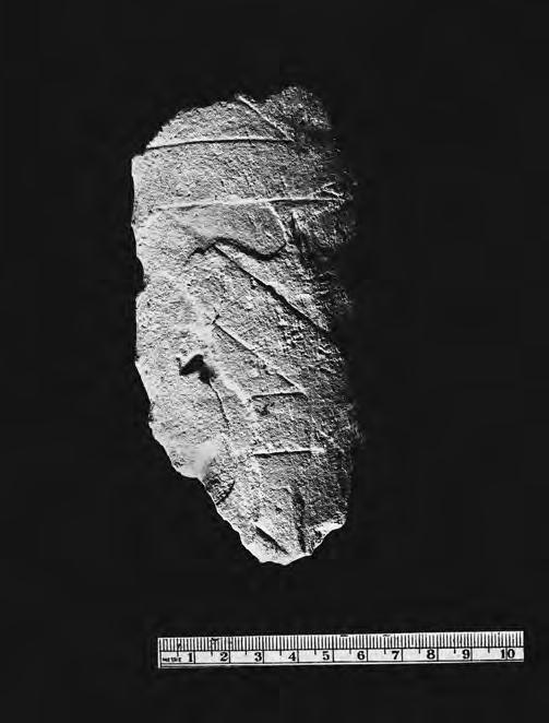 Druhý fragment pochází z ozdobného lemování žulové stély (foto M. Zemina) / Fig. 5 Two pieces which originally constituted a granite false door of vizier Ptahshepses.