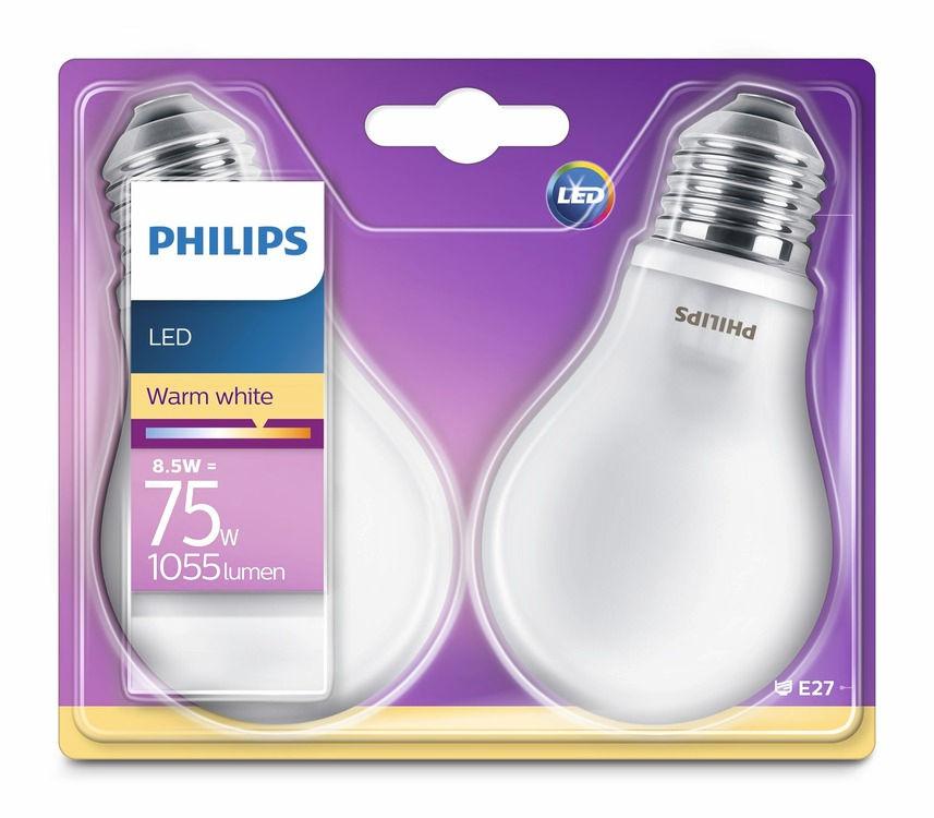 PHILIPS LED Žárovka 8,5 W (75 W) E27 Teplá bílá Nestmívatelné Navržena, aby byla vidět Dobře známé tvary, které se vám líbí.