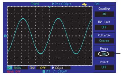 Stisknutím tlačítka [F2] nastavíme omezení šířky pásma na hodnotu ON, vysokofrekvenční složky a šum nad 20MHz jsou ze signálu odfiltrovány.