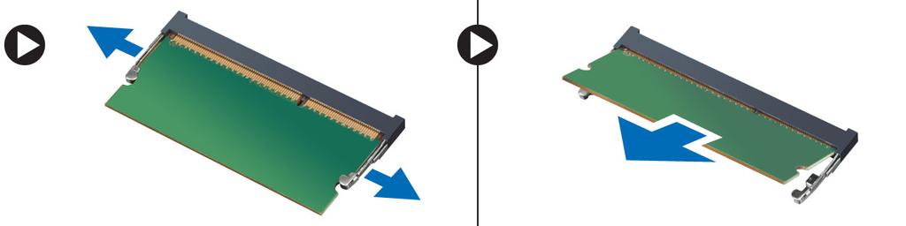 3. Vložte baterii. 4. Postupujte podle pokynů v části Po manipulaci uvnitř počítače. Vyjmutí paměťového modulu 1. Postupujte podle pokynů v části Před manipulací uvnitř počítače. 2.