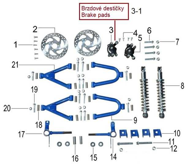 1 SI-06*16 Šroub brzdového kotouče Brake disc fixing bolt 2 510600017 Brzdový kotouč přední Front brake disc 3 510600018 Přední brzda levá Front brake left 3-1 5106000181 Brzdové destičky (SET 2ks)