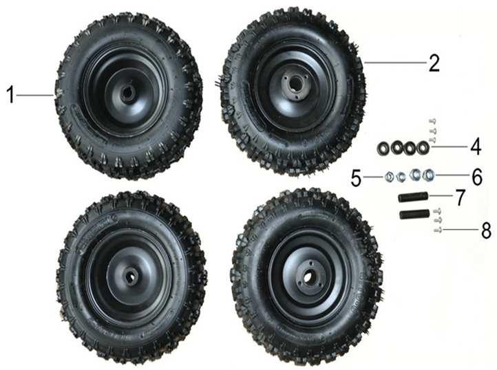 1 510600060 Zadní kolo 14*5-6 Rear wheel 14*5-6 2 510600061 Přední kolo 14*4.10-6 Front wheel 14*4.