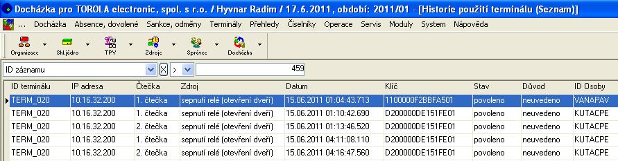 držitele přiloženého RFID čipu/karty.