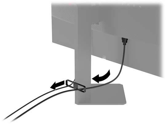 5. Kabely protáhněte svorkou pro vedení kabelů umístěnou na zadní straně monitoru.