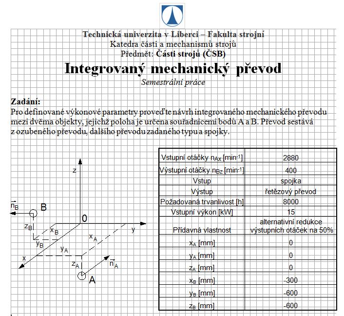 Zadání: návrh převodového ústrojí Zadání prof.
