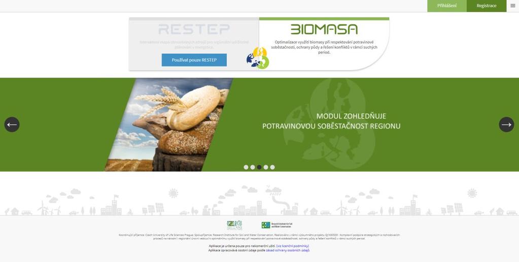 Úvodní stránka Modul BIOMASA je implementován ve webové aplikaci RESTEP (https://restep.vumop.cz).