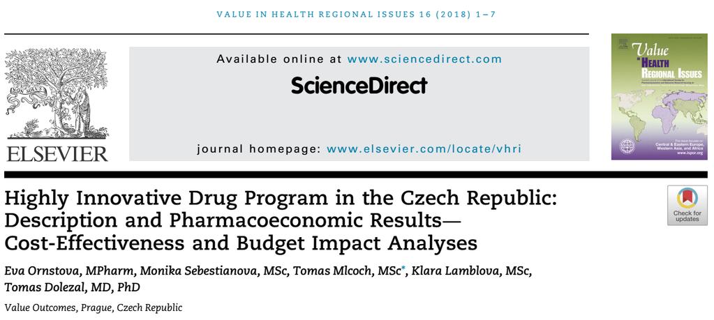 ANALÝZA VILPŮ V ČR: PUBLIKACE VE VIHRI Publikováno na podzim 2018 v prestižním časopise Value in Heatlh Regional Issues (Ornstová et al. (2018)): https://www.