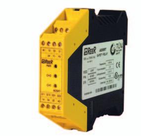 kategorie 4, SIL 3 2 bezpečnostní spínací kontakty 2 A 250 V AC 1 PNP výstup pro monitoring stavu relé vstup pro zpětnou vazbu s monitoringem externích kontaktů (FSD) provozní teplota 0 C až 55 C