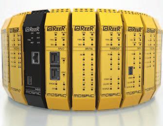 bezpečnostní systémy Bezpečnostní programovatelná jednotka MOSAIC Technické parametry MOSAIC modulární systém až se 14 rozšiřujícími jednotkami určený pro ochranu strojů a zařízení monitoruje
