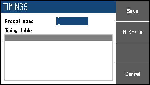 Edit editace vybrané tabulky. Tabulku vyberete prostřednictvím kursorových kláves,. Delete smazání vybrané tabulky. Close uzavření výběru a návrat do Menu Device.