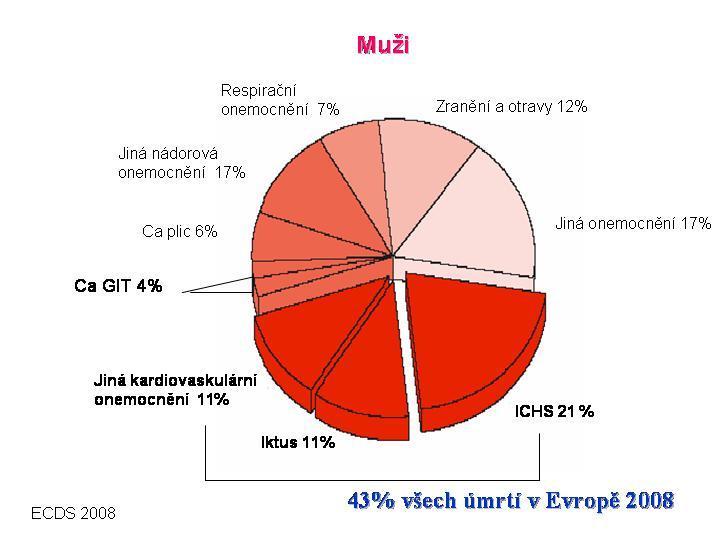 Obrázek 2: European heart network; European cardiovascular disease statistics; ehnheart.org, 2008. V České republice patří kardiovaskulární onemocnění mezi hlavní příčinu úmrtí.