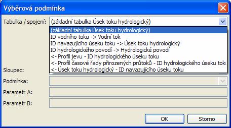 Tabulky dostupné pro sestavení podmínky vyhledávání jsou ve vyhledávacím formuláři uváděny následující syntaxí: vlastní prohledávaná tabulka: (základní tabulka Název tabulky) nadřízené tabulky: