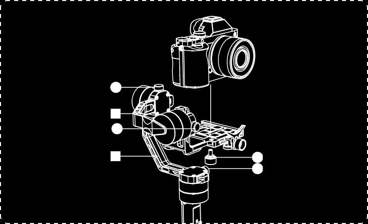 Instalace fotoaparátu Instalace fotoaparátu Režimy používání Režim shora dolů Režim zdola nahoru 1 1 2 Rovnováha gimbalu musí být
