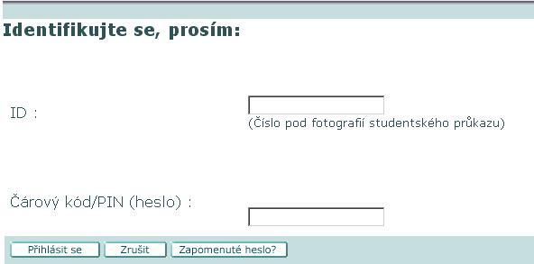 Obr. 2 Vstupní přihlašovací stránka pro externí uživatele Ve čtenářském kontě můžete sledovat stav a historii výpůjček, přehled rezervací, platební transakce nebo případné prohřešky.
