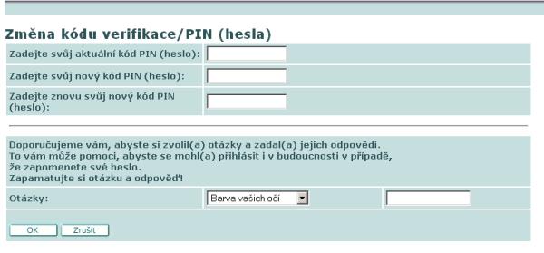 Obr. 9 Změna hesla a nastavení kontrolní otázky