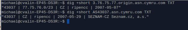 Obrázek 12: Dig 7.1.3 HTTP/HTTPS Poslední možný přístup ke službě přes HTTP nebo HTTPS protokol je pro normáního uživatele nejjedno dušší, stačí navštívit adresu http://asn.cymru.com nebo https://asn.