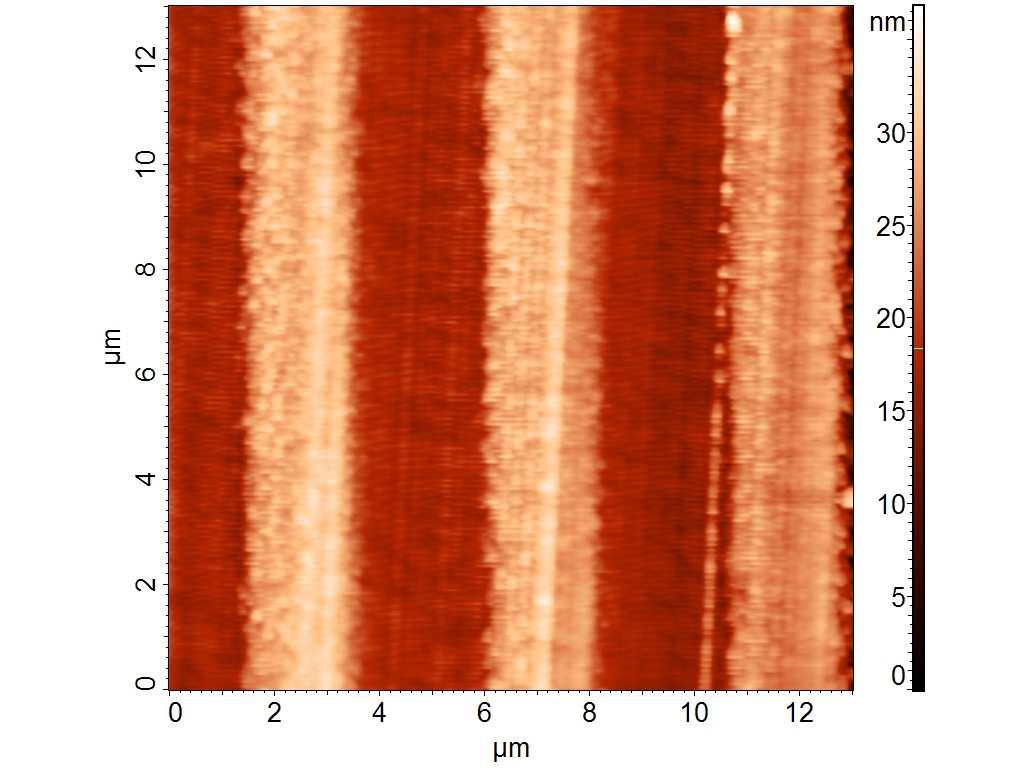 (a) (b) Fig. 73 Lateral Force Microscopy images of the sectioned a-sic:h multilayer film (a) topography (height) image and (b) lateral force map. 4.