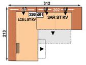 hlavy, úložným prostorem a doplňkový zásuvný opěrák Plocha lůžka: 220 x 130 cm 2 viz. popis 3 3LRV-viz. popis 4 viz.