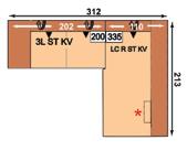 opěrák; 3ARSTKV = 3-sedák a opěrky hlavy, funkce příčného lůžka a područka vpravo Plocha lůžka: 220 x 130 cm 3LSTKV =