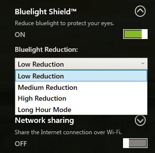 Položka Popis 1 Nízké snížení 2 Střední snížení 3 Vysoké snížení 4 Dlouhodobý režim Sníží emise modrého světla z podsvícené obrazovky LED o 10% až 25% pro základní ochranu.