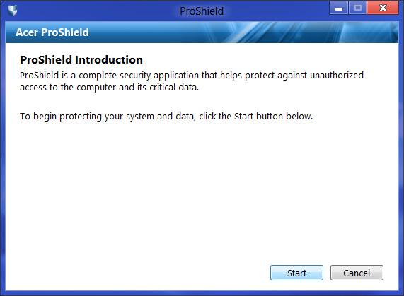 40 - Acer ProShield Budete požádáni o nastavení hesla a můžete si vytvořit osobní zabezpečený disk.