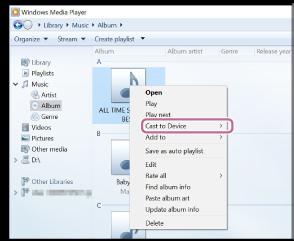 Připojení k Wi-Fi pro poslech hudby na počítači (Windows Media Player) Počítač lze použít jako kontrolér (obsluhující zařízení).