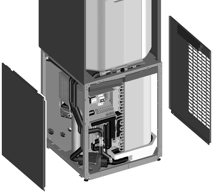 Tillatt avvik fra horisontal posisjon er maksimalt. 3 Plasser sidepanelene på varmepumpemodulen overfor sidepanelene på tankmodulen for husholdningsvarmtvann.