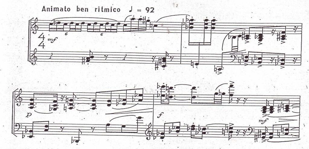 Ukázka č. 11, Gregor Č.: Sonáta brevis pro klavír Objevují se zde četné prvky taneční spojené s jazzem.