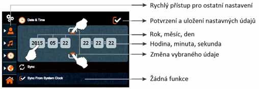 Pro změnu času a/nebo data klepněte na hodnotu, kterou chcete změnit (např.