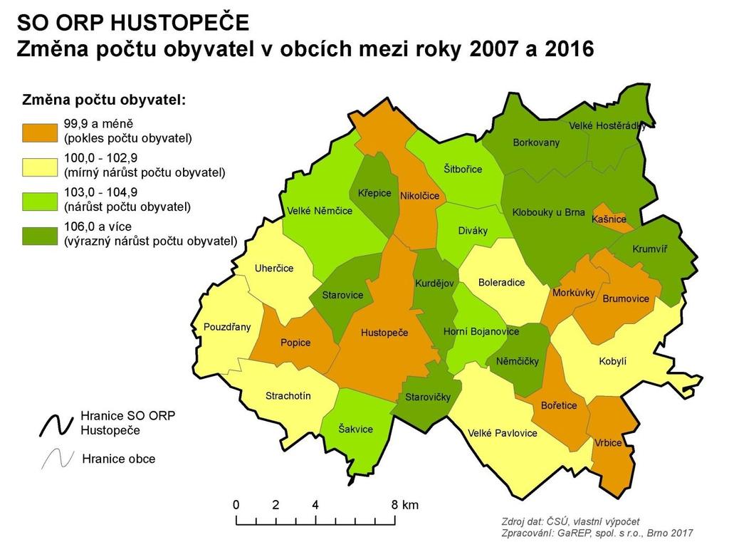 Vývoj počtu obyvatel v obcích mikroregionu Hustopečsko Za posledních 10 let došlo v Bořeticích k poklesu počtu obyvatel o více než 4 %.