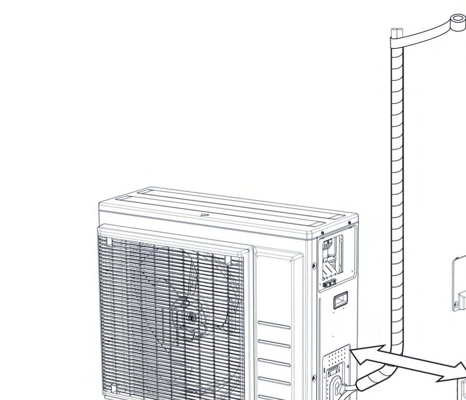 Installatietekeningen voor de buitenunit * Max. toegestane leidinglengte Min. toegestane leidinglengte Max.