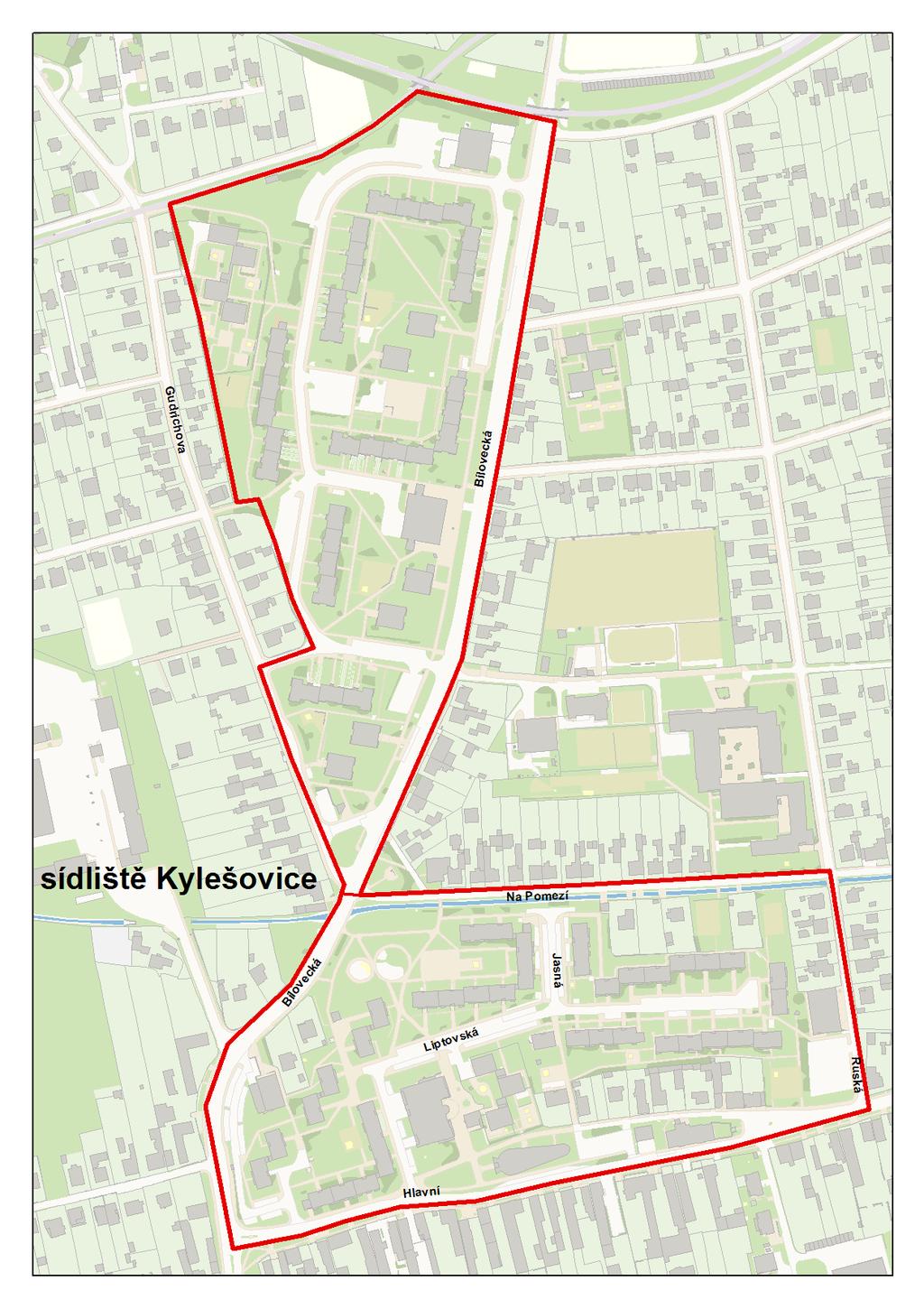 Obrázek 2: Územní vymezení sídliště Kylešovice Zdroj: Mapové podklady GIS, SMO 2017 V rámci strategického zájmu rozvoje města a požadavku občanů je potřebné území obytné zóny především rekonstruovat,