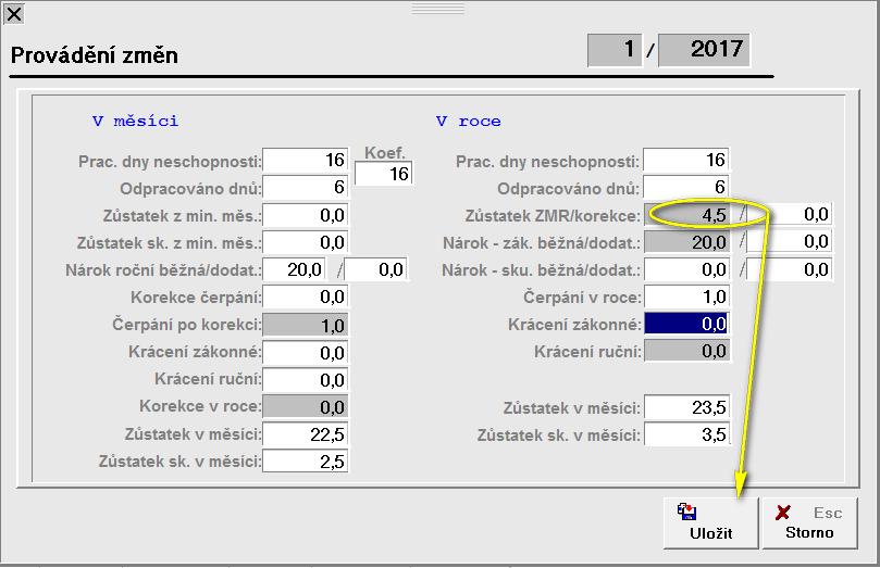 dle aktuální legislativy). Hodnota zákonného nároku je na pásce ve výši celého ročního nároku (20 dní) a hodnota skutečného nároku zohledňuje odpracované dny.