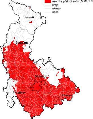 na základě dat 2008 na základě dat 2009 na základě dat 2010 území s překročením LV