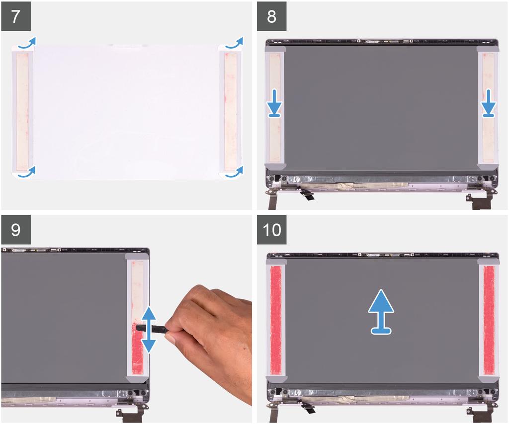 5 Vyjměte uvolňovací papírek z tlakové fólie. 6 Připevněte tlakovou fólii na panel displeje.