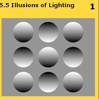 These images reveal two more assumptions that the visual system makes in order to interpret changes in illumination across an image.