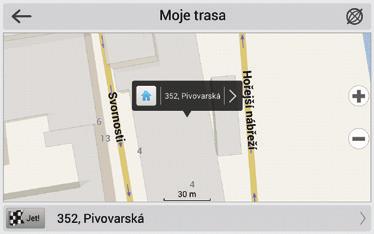 Pro vytvoření trasy klepněte v mapě pro označení bodu, vyberte Kurzor [1], a pak Jet! [2]. Trasa se vykreslí na mapě [3]. Obr. 1 Obr. 2 Obr.