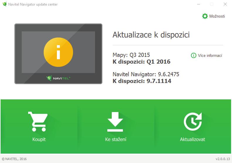 Centrum aktualizací - NAVITEL E700 15 Nastavení programu Chcete-li aktualizovat aplikaci, Vaše mapy nebo zakoupit mapy nové, můžete využít speciální program, který jsme navrhli speciálně pro tyto