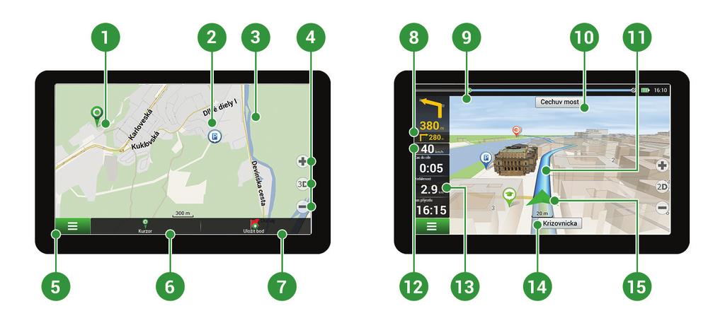 rychlý průvodce - NAVITEL E700 9 Úvod K základním vlastnostem aplikace Navitel Navigator patří: určení a zobrazení aktuální pozice na mapě, automatické i