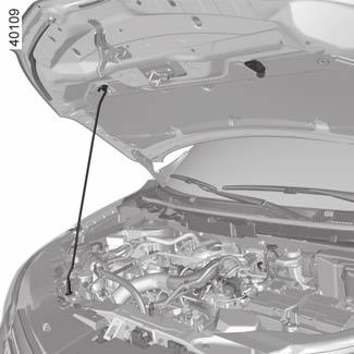 KAPOTA MOTORU (2/2) 5 4 Po každém zásahu v motorovém prostoru zkontrolujte, zda jste nic nezapomněli (hadr, nářadí apod.). Předmět v motorovém prostoru by mohl poškodit motor nebo způsobit požár.