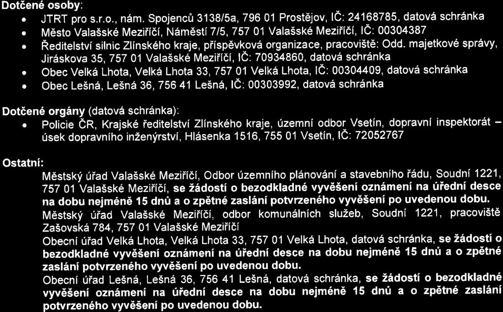 Dotien6 osoby:. JTRT pro s.r.o., n6m. Spojenc0 3138/5a,796 01 Prost6jov, lc:24168785, datov5 schrsnka. M6sto Vala5ske Meziiidi, N6m6sti7t5,757 01 Vala5sk6 Meziiidi, le: 00304387.