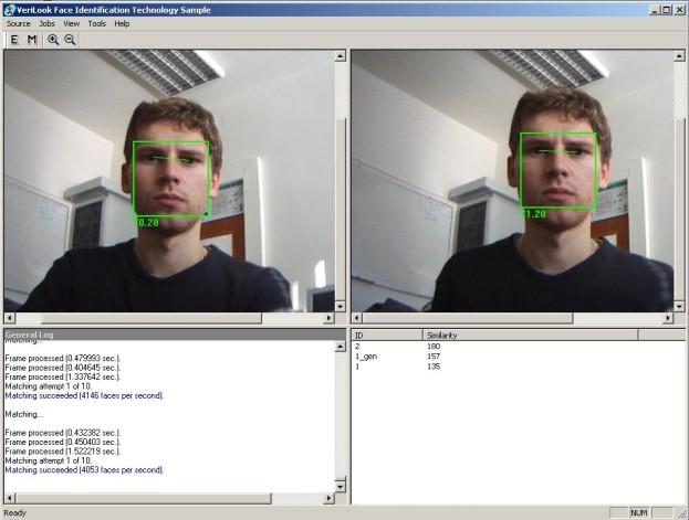 Obr. B.10: Aplikace VeriLook 3.2 Algorithm Demo Konfigurace aplikace V aplikaci lze nastavit řadu parametrů týkajících se detekce tváře, určení charakteristických znaků, registrace a identifikace.